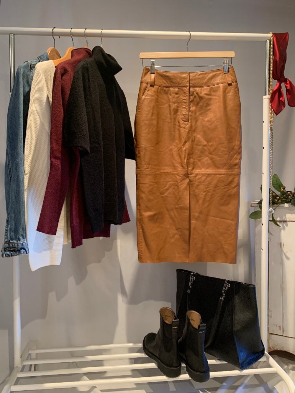 Caramel Leather Maxi Skirt Soft Structured Straight Fit - Size Small